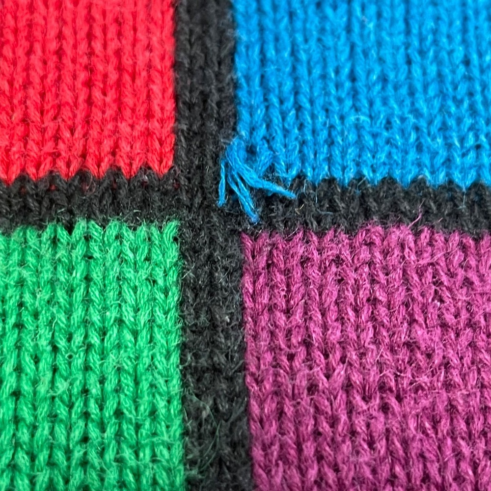 Vintage Rafaella Geometric Rainbow Grid Knit Sweater Petite S Kidcore Patchwork - Picture 12 of 12